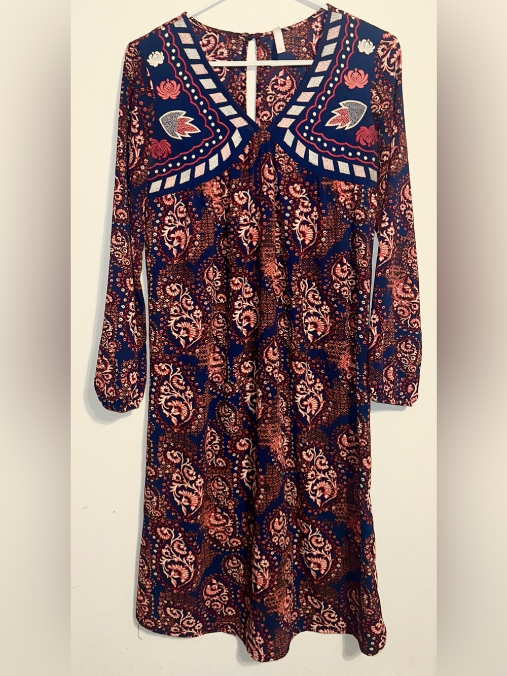 Xhilaration Navy and Red Long Sleeve Dress
